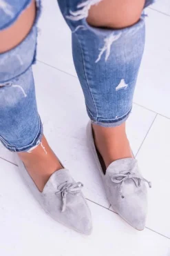 Damskie Boto Lu Boo Szare Baleriny W Szpic Lordsy Zamsz Feliciano