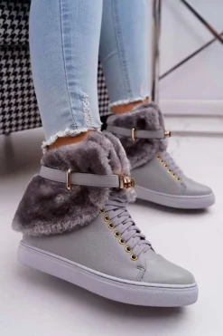 Damskie Boto Lu Boo Szare Botki z Futerkiem Gisele