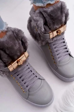 Damskie Boto Lu Boo Szare Botki z Futerkiem Gisele
