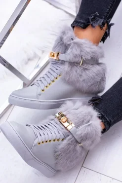 Damskie Boto Lu Boo Szare Botki z Naturalnym Futrem Gisele
