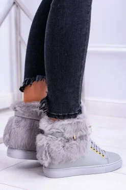 Damskie Boto Lu Boo Szare Botki z Naturalnym Futrem Gisele