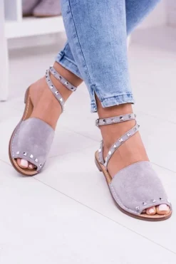 Boto Sandały Płaskie*Lu Boo Szare Stylowe Sandały Pari