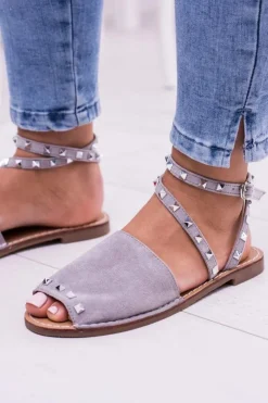 Boto Sandały Płaskie*Lu Boo Szare Stylowe Sandały Pari