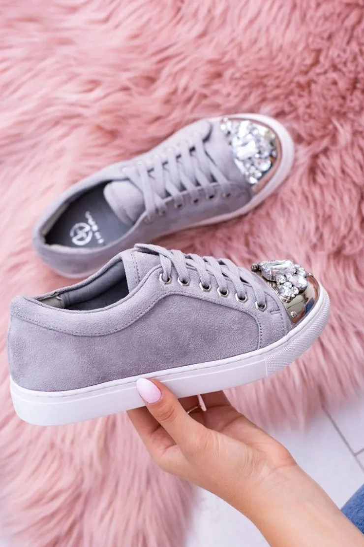 Damskie Boto Lu Boo Szare Trampki z Błyszczącymi Kryształami