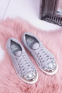 Damskie Boto Lu Boo Szare Trampki z Błyszczącymi Kryształami