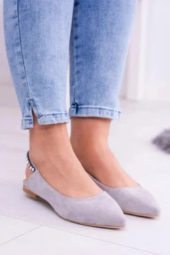 Damskie Boto Lu Boo Szare Zamszowe Balerinki w Szpic Cyrkonie Macron