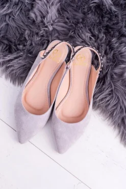 Damskie Boto Lu Boo Szare Zamszowe Balerinki w Szpic Cyrkonie Macron