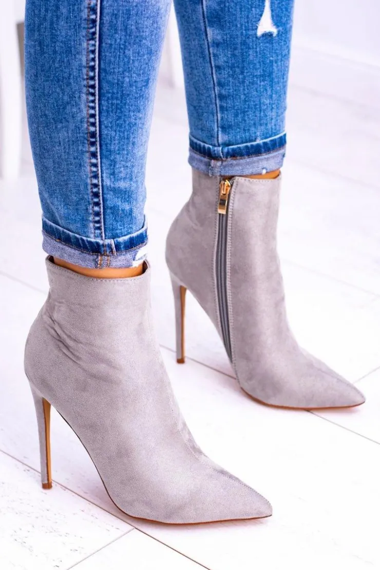 Discount Boto Lu Boo Szare Zamszowe Botki na Szpilce Veneci