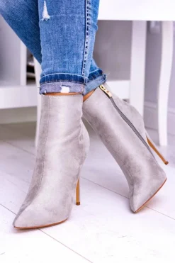 Discount Boto Lu Boo Szare Zamszowe Botki na Szpilce Veneci