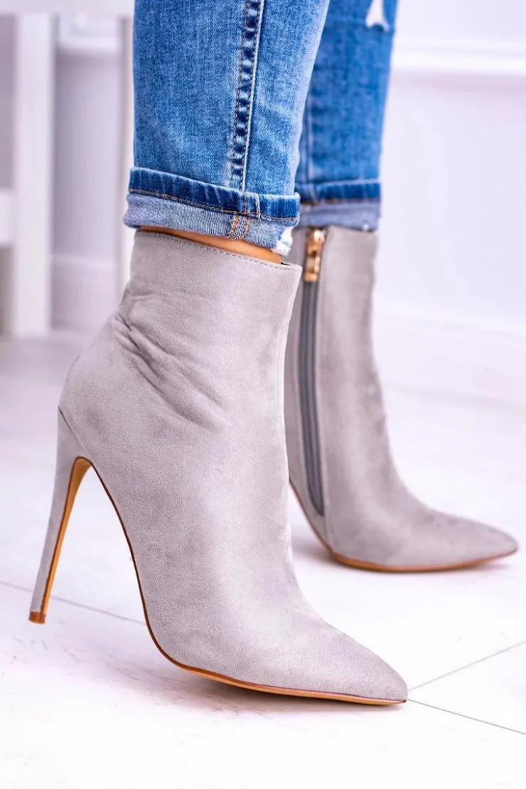 Discount Boto Lu Boo Szare Zamszowe Botki na Szpilce Veneci