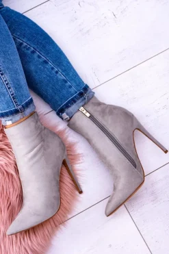 Discount Boto Lu Boo Szare Zamszowe Botki na Szpilce Veneci