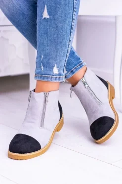 Online Boto Lu Boo Szare Zamszowe Botki Z Suwakami Inez