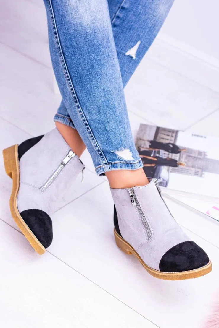 Online Boto Lu Boo Szare Zamszowe Botki Z Suwakami Inez