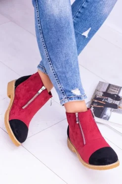 Damskie Boto Lu Boo Zamszowe Bordowe Botki Z Suwakami Inez