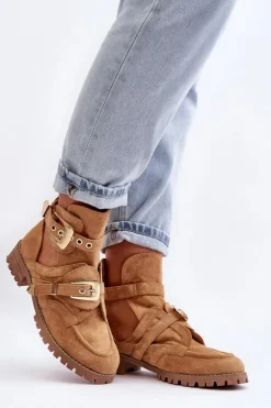 New Boto Lu Boo Zamszowe Botki Z Wycięciami Camel Rock Girl Brązowy