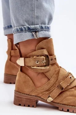 New Boto Lu Boo Zamszowe Botki Z Wycięciami Camel Rock Girl Brązowy