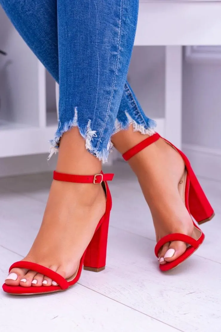 Outlet Boto Lu Boo Zamszowe Czerwone Sandały Na Słupku Ripley