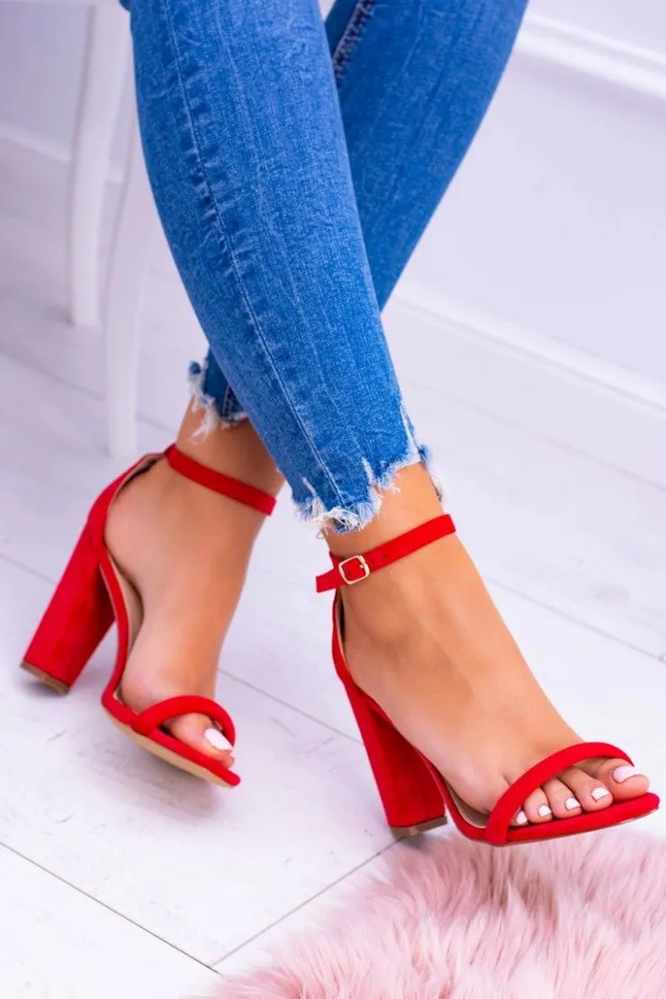 Outlet Boto Lu Boo Zamszowe Czerwone Sandały Na Słupku Ripley