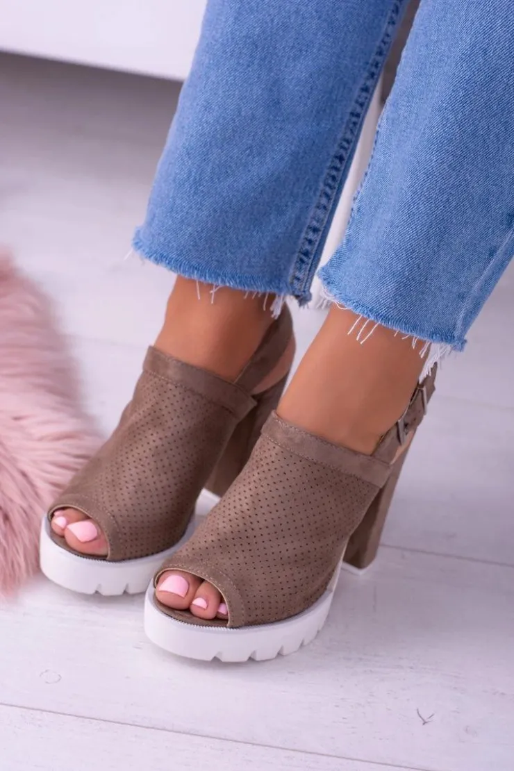 Sale Boto Lu Boo Zamszowe Sandały na Słupku Khaki Emare