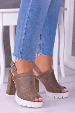 Sale Boto Lu Boo Zamszowe Sandały na Słupku Khaki Emare