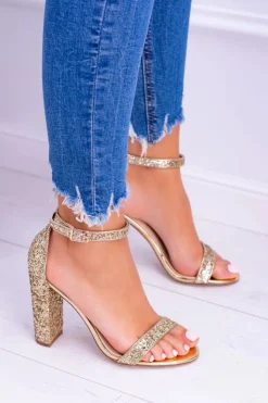 Boto Sandały Na Obcasie*Lu Boo Zote Brokatowe Damskie Sandały Na Słupku Futurism