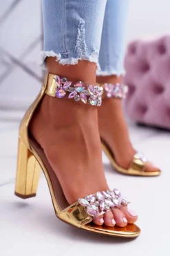 Hot Boto Lu Boo Złote Lustrzane Sandały Cyrkonie Lambada