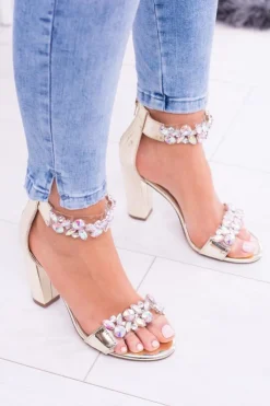 Boto Sandały Na Obcasie*Lu Boo Złote Lustrzane Sandały Cyrkonie Lambada