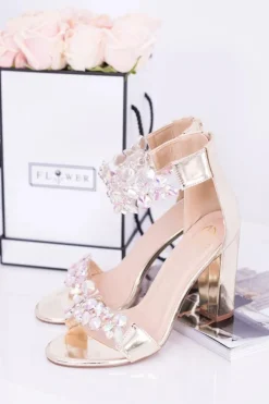 Boto Sandały Na Obcasie*Lu Boo Złote Lustrzane Sandały Cyrkonie Lambada