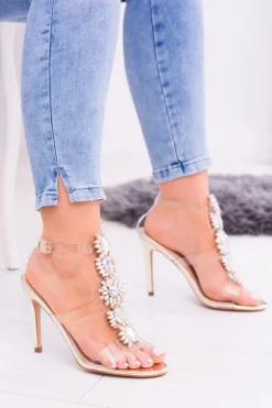 Damskie Boto Lu Boo Złote Sandały Na Szpilce Cyrkonie Serenada