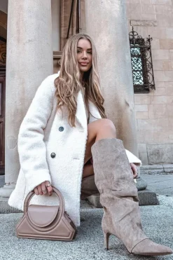 Boto Marszczone Kozaki Na Szpilce Z Eko Zamszu Ocieplane Beżowe Mavella Beżowy