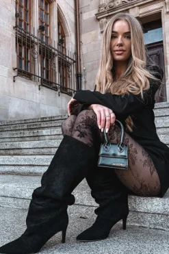 Damskie Boto Marszczone Kozaki Na Szpilce Z Eko Zamszu Ocieplane Czarne Mavella