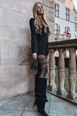 Damskie Boto Marszczone Kozaki Na Szpilce Z Eko Zamszu Ocieplane Czarne Mavella