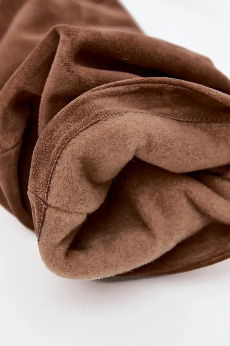 Zazoo Kozaki Ocieplane|Kozaki Na Słupku*Marszczone Kozaki Z Naturalnego Zamszu Na Słupku Ocieplane 4228 Jasnobrązowe Brązowy