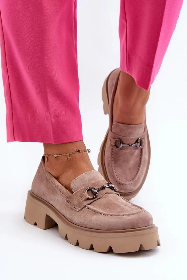 Buty damskie Vinceza Loafersy Damskie|Mokasyny Płaskie*Masywne Mokasyny Damskie Zamszowe Beżowe Neloria Beżowy