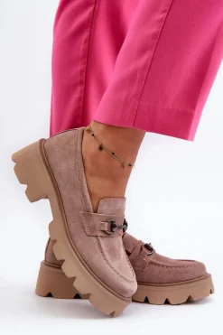 Buty damskie Vinceza Loafersy Damskie|Mokasyny Płaskie*Masywne Mokasyny Damskie Zamszowe Beżowe Neloria Beżowy