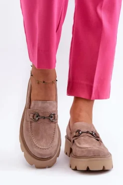 Buty damskie Vinceza Loafersy Damskie|Mokasyny Płaskie*Masywne Mokasyny Damskie Zamszowe Beżowe Neloria Beżowy