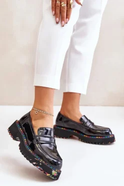 Best Boto Masywne Mokasyny Damskie Lakierowane Artiker 55C0489 Czarne