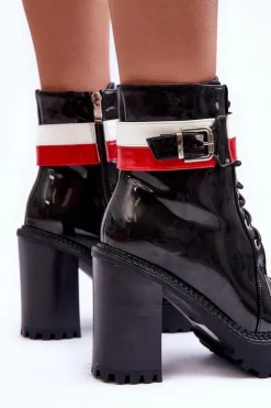 Damskie Boto Masywne Skórzane Botki Na Słupku Czarne Adrijana