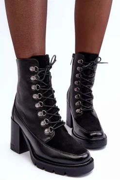 Online Buty damskie Vinceza Masywne Sznurowane Botki Na Słupku Czarne Lathia