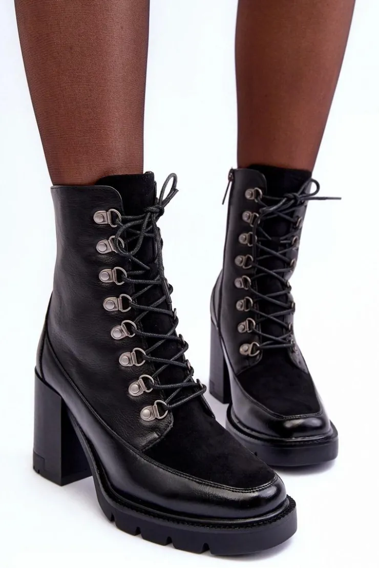 Online Buty damskie Vinceza Masywne Sznurowane Botki Na Słupku Czarne Lathia