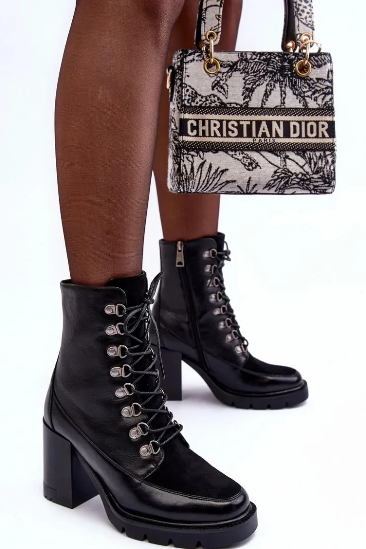 Online Buty damskie Vinceza Masywne Sznurowane Botki Na Słupku Czarne Lathia