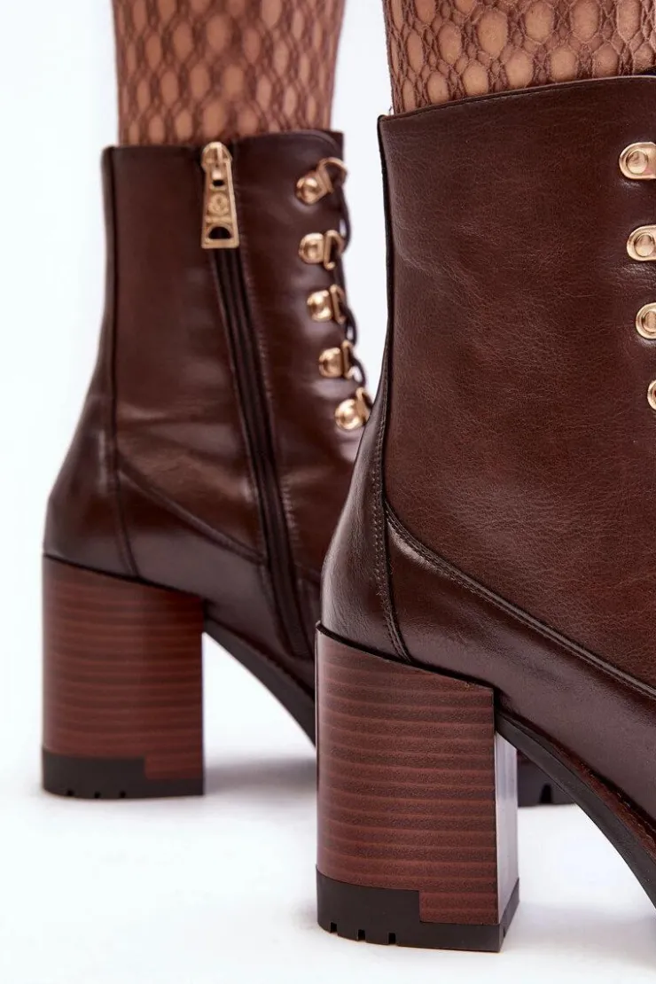 Buty damskie Vinceza Botki Na Słupku|Brązowe I Beżowe Botki*Masywne Sznurowane Botki Na Słupku Brązowe Lathia