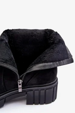 New Boto Masywne Zamszowe Botki Damskie Na Płaskim Obcasie Czarne Lunai
