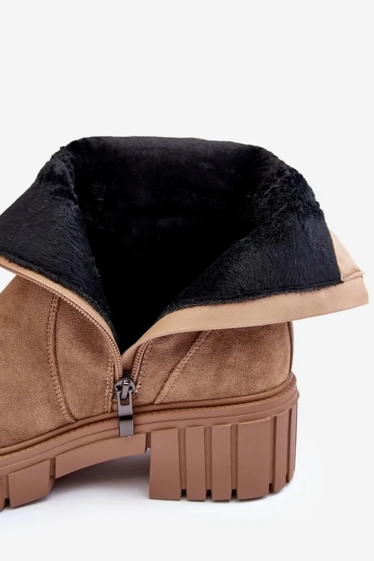 Boto Botki Zimowe Damskie|Brązowe I Beżowe Botki*Masywne Zamszowe Botki Damskie Na Płaskim Obcasie Beżowe Lunai