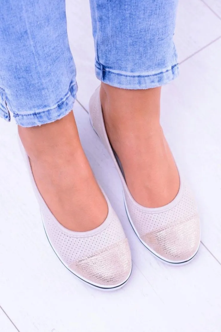 Hot Boto Materiałowe Beżowe Baleriny Na Koturnie Elleni