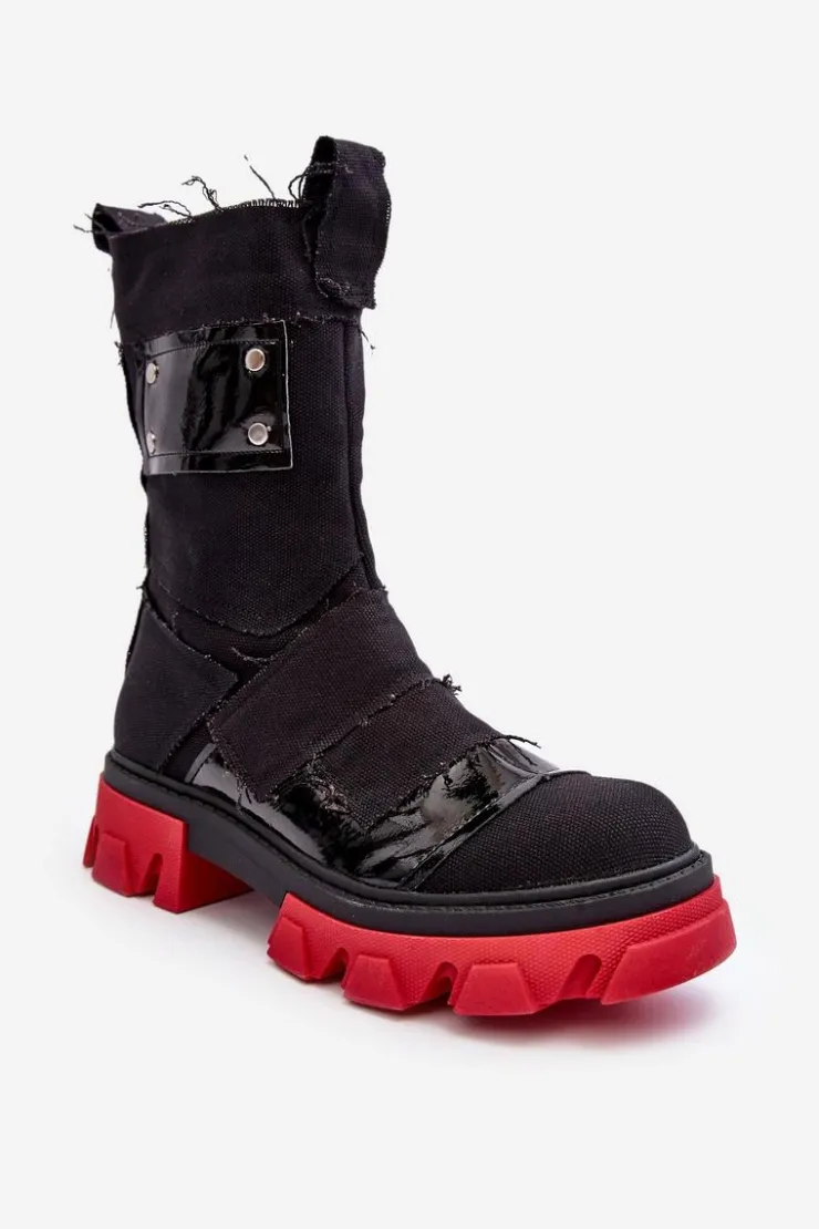 Boto Botki Sznurowane|Czarne Botki*Materiałowe Botki Damskie Na Suwak Czarne Elinare