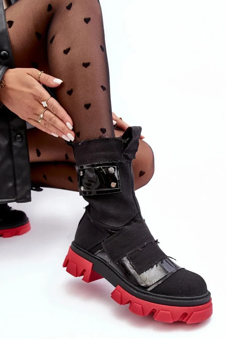 Boto Botki Sznurowane|Czarne Botki*Materiałowe Botki Damskie Na Suwak Czarne Elinare