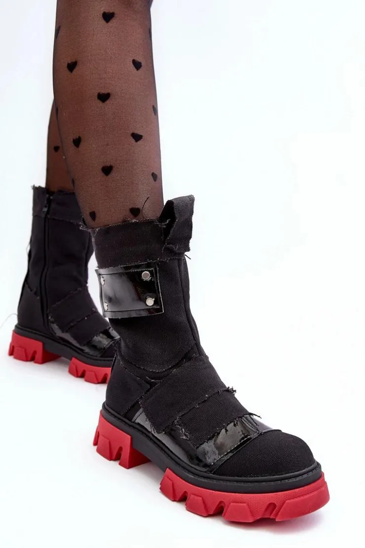 Boto Botki Sznurowane|Czarne Botki*Materiałowe Botki Damskie Na Suwak Czarne Elinare