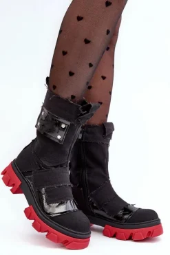 Boto Botki Sznurowane|Czarne Botki*Materiałowe Botki Damskie Na Suwak Czarne Elinare