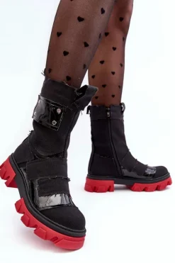 Boto Botki Sznurowane|Czarne Botki*Materiałowe Botki Damskie Na Suwak Czarne Elinare